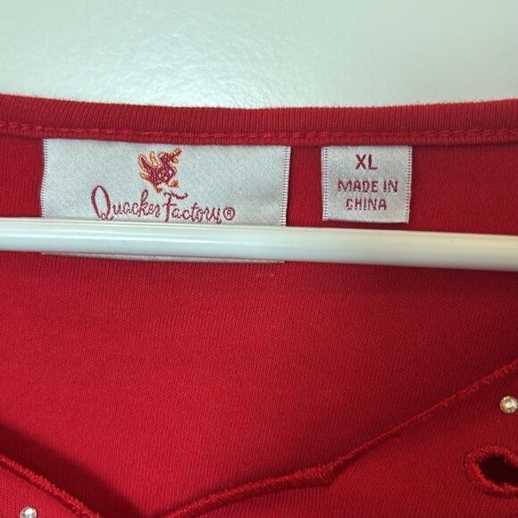 Quacker Factory Red Blouse Floral Cutout Rhinestone  Womens Size XL 3/4 Sleeve - Picture 4 of 5